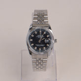 Woman Silver Chain Watch Black Dial